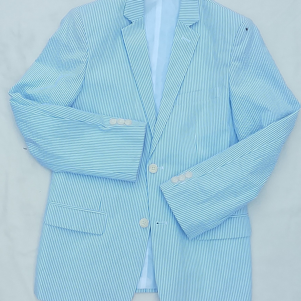 IZOD Blue & White Pinstripe Seersucker Sport Blazer Jacket in Boys s 14 & Wmn M